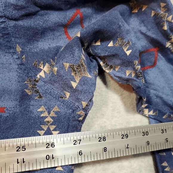 Wrangler Shirt Men Blue Aztec Print Cowboy Western Collar Pearl Snap Button Down - Picture 3 of 9